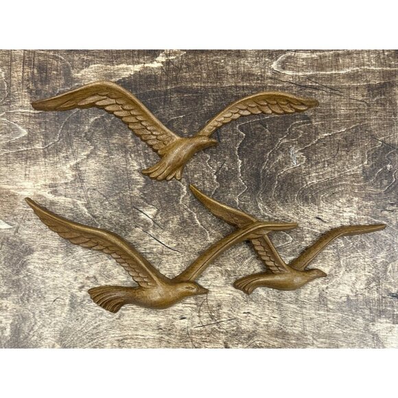 Vintage Seagulls Wall Hangings Homco Inc 3 Birds 2 Pieces #7619 Retro Decor MCM - Picture 1 of 3
